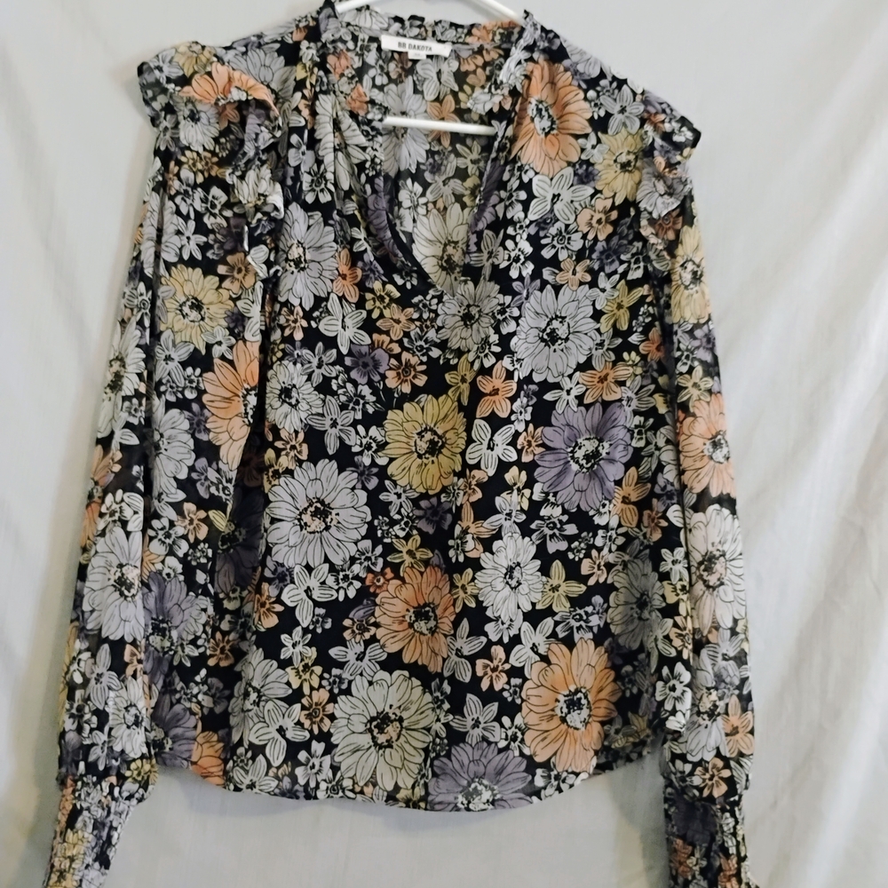 BB Dakota Floral Blouse - Black, White, Orange